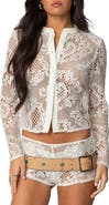 EDIKTED Peyson Sheer Lace Button-Up Shirt