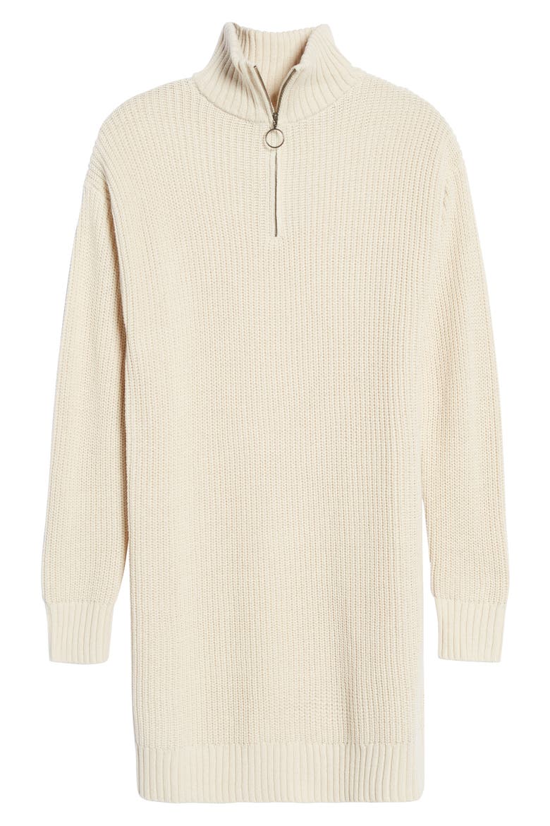 Sporty Quarter Zip Long Sleeve Sweater Dress, Alternate, color, BEIGE OATMEAL LIGHT HEATHER