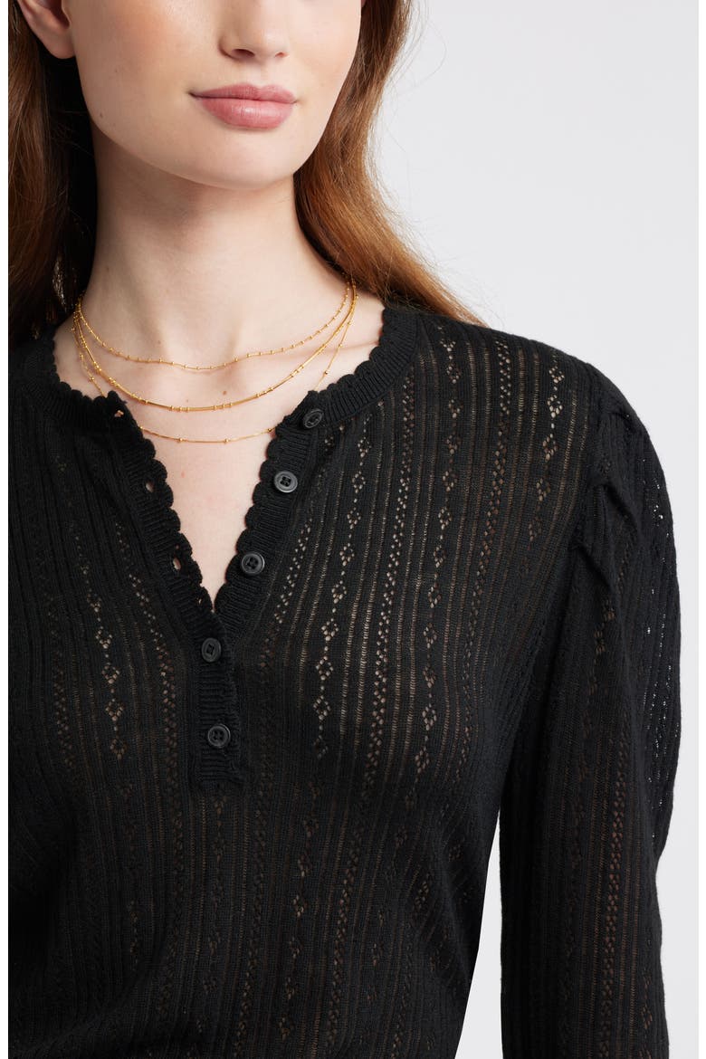 Pointelle Henley Sweater, Alternate, color, BLACK