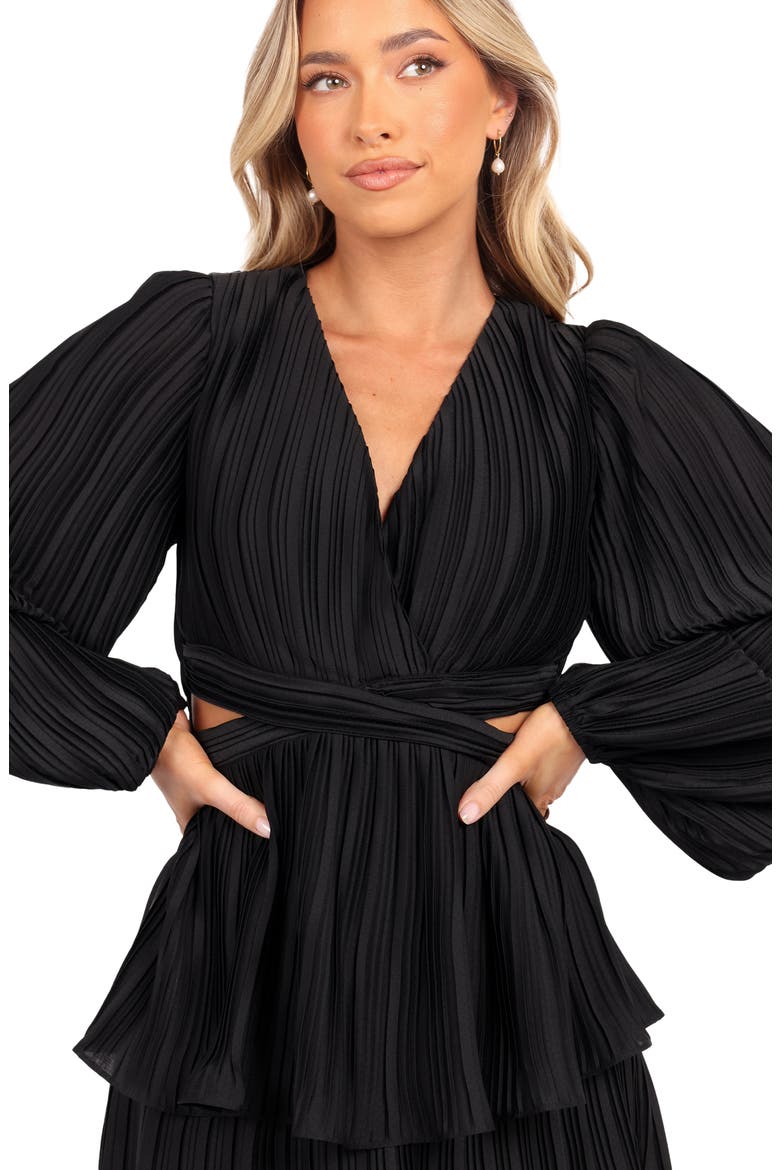 Pippa Side Cutout Long Sleeve Tiered Midi Dress, Alternate, color, BLACK