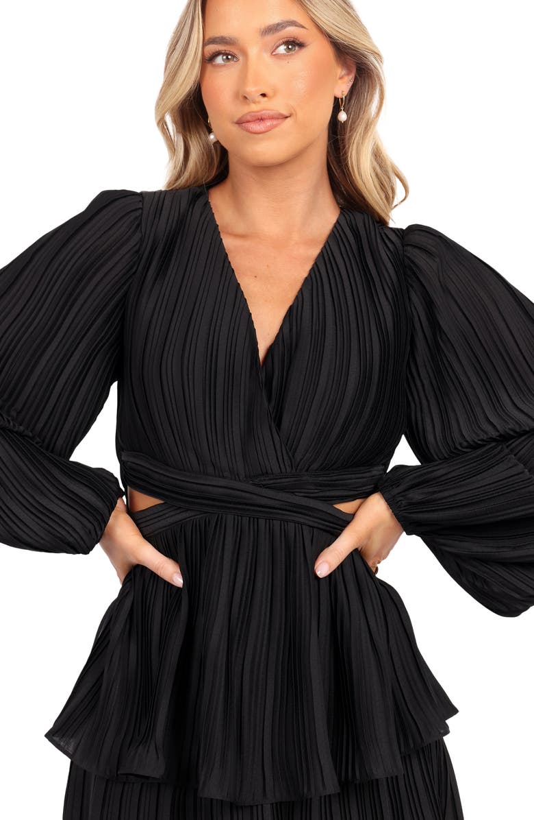 Petal & Pup Pippa Side Cutout Long Sleeve Tiered Midi Dress, Alternate, color, Black