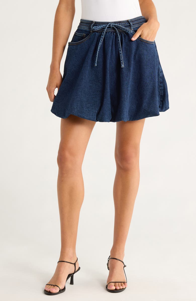 Cinq à Sept Steph Tie Waist Denim Miniskirt, Main, color, Fontaine