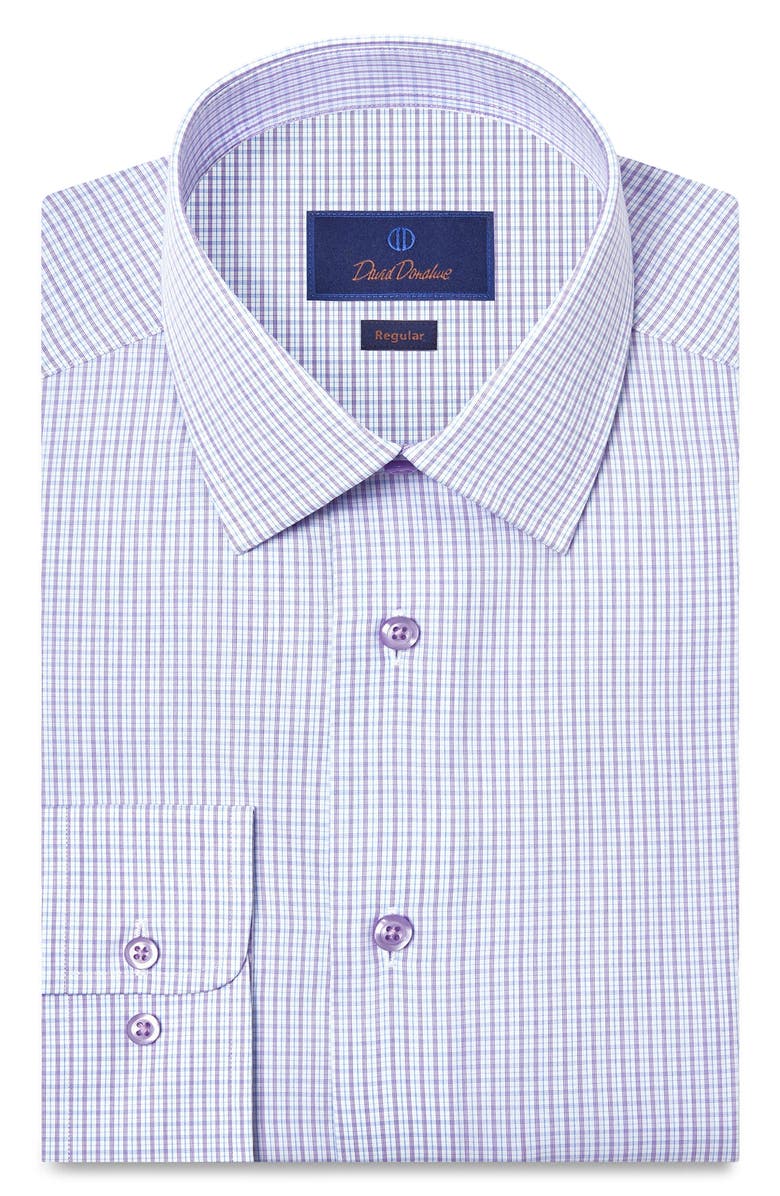 David Donahue Regular Fit Check Cotton Poplin Dress Shirt, Main, color, White/ Purple