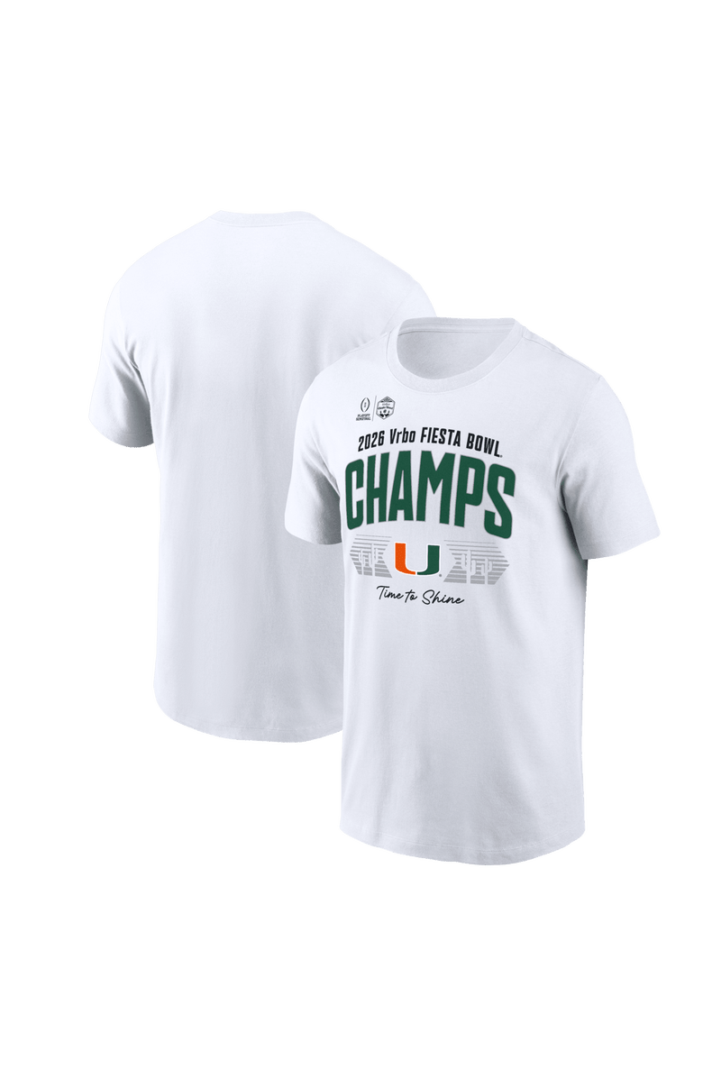 Nike Men's White Miami Hurricanes College Football Playoff 2026 Fiesta Bowl Champions Locker Room T-Shirt, Main, color, White