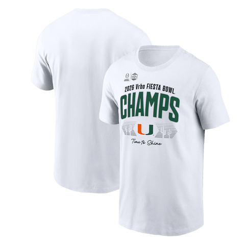 Men's White Miami Hurricanes College Football Playoff 2026 Fiesta Bowl Champions Locker Room T-Shirt