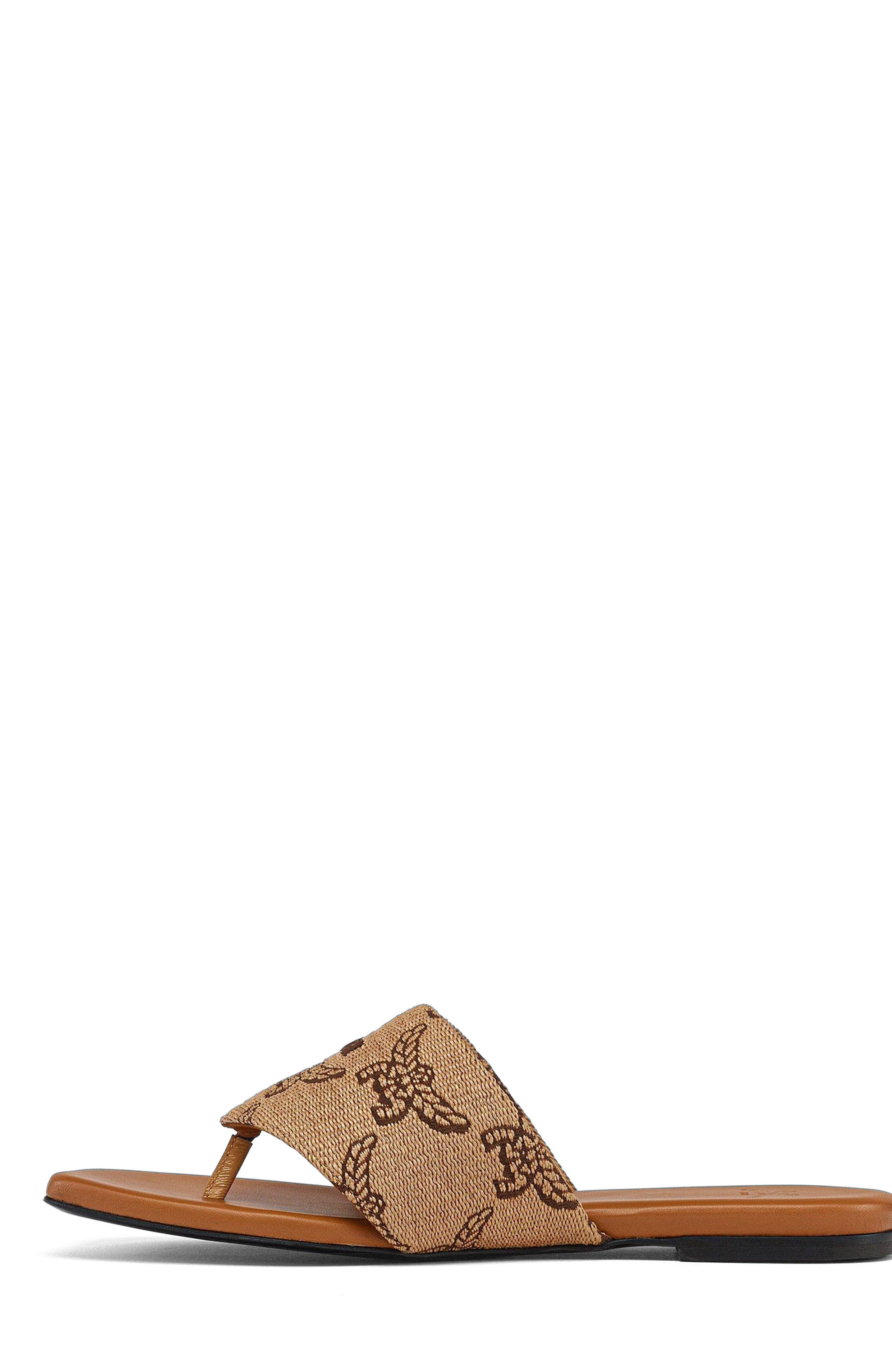 MCM Flat Sandals in Lauretos Raffia Jacquard, Alternate, color, 