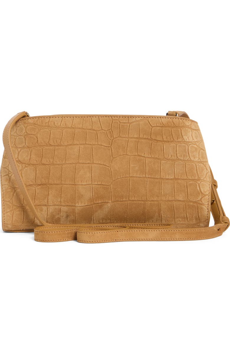 FERRAGAMO Hug Croc Embossed Suede East/West Shoulder Bag, Alternate, color, Naturale