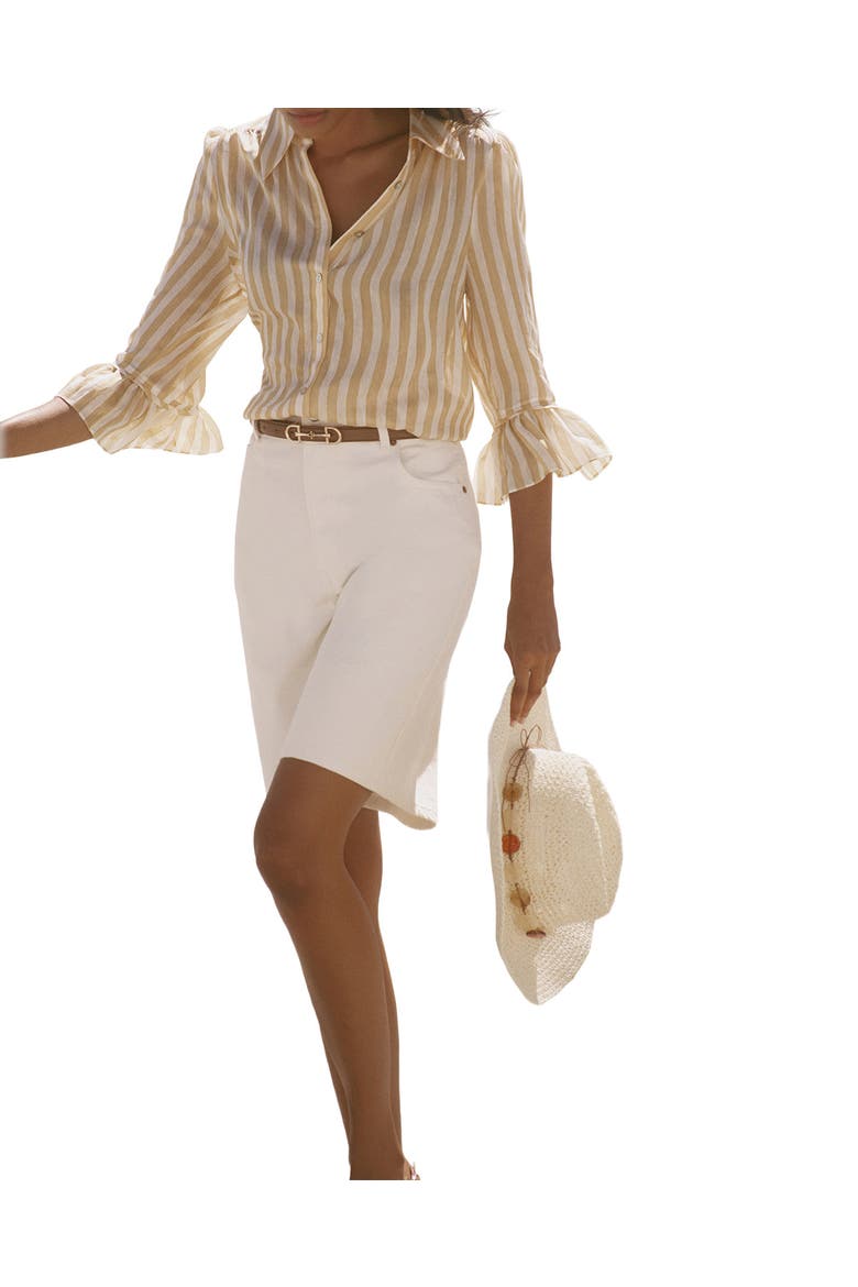 Striped Ruffle Detail Shirt, Main, color, Yellow