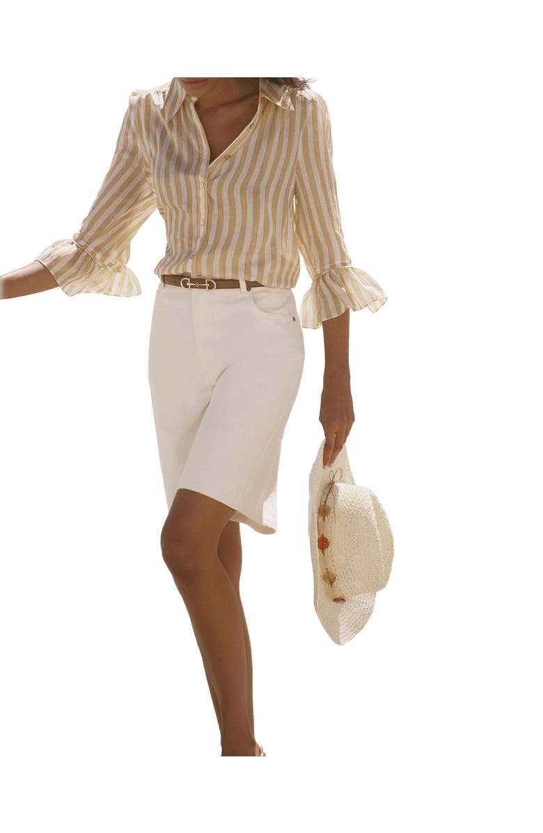 MINT VELVET Striped Ruffle Detail Shirt, Main, color, Yellow