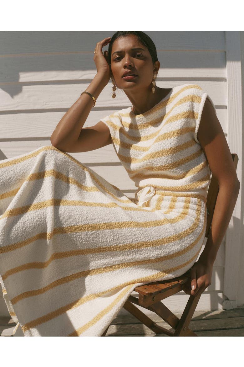 Cotton Blend Striped Midi Dress, Alternate, color, Yellow