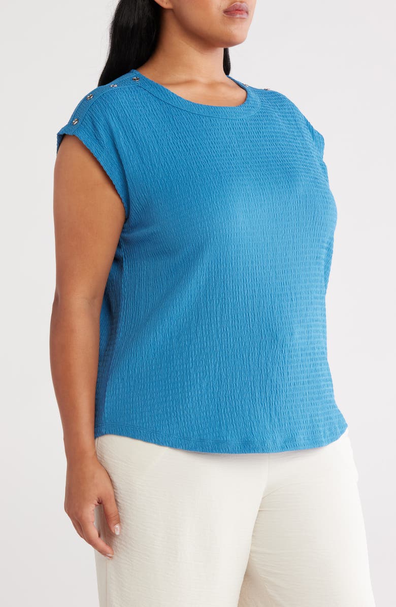 Jones New York Button Accent Cap Sleeve Top, Alternate, color, Mystic Blue