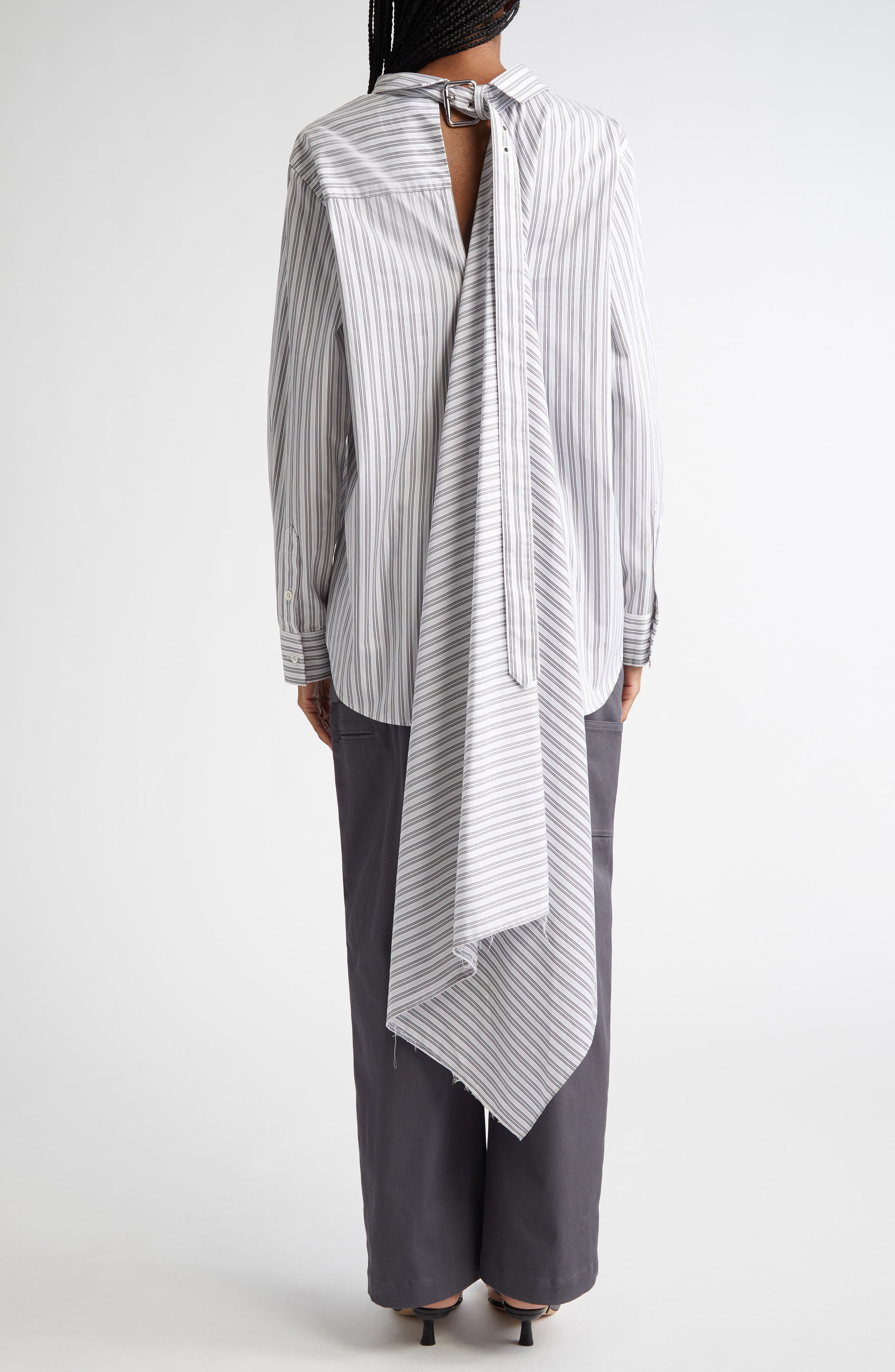 MONSE Pinstripe Cascade Back Button-Up Shirt (Women) | Nordstromrack
