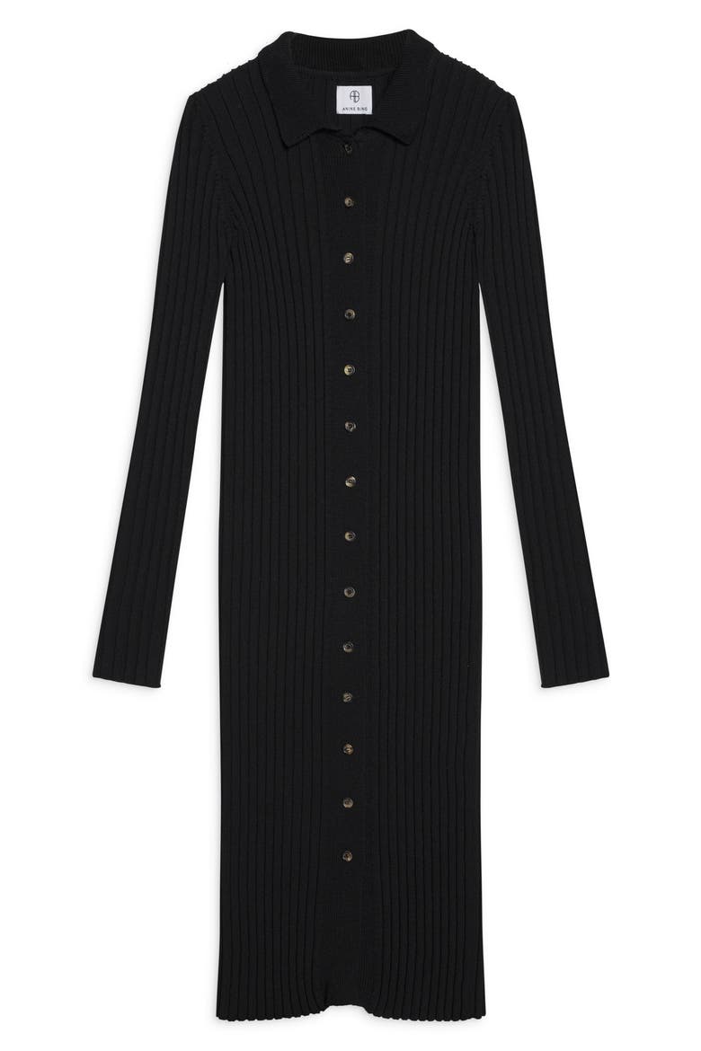 Joslyn Ribbed Button-Up Midi Dress, Alternate, color, BLACK