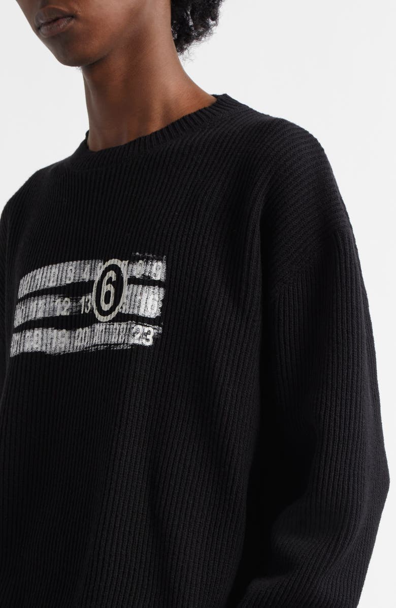 MM6 Maison Margiela Numeric Motif Rib Graphic Sweater, Alternate, color, Black