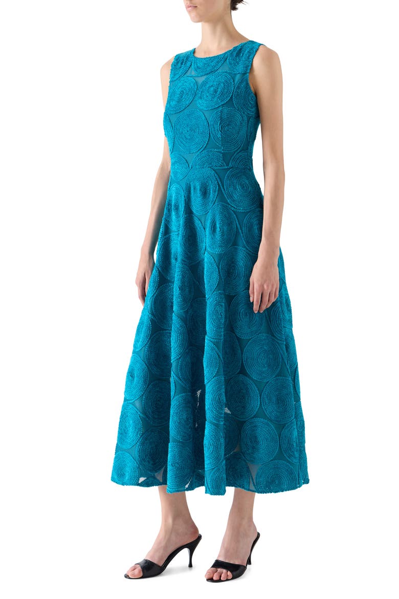 Chenille Dot Mesh Midi Dress, Alternate, color, LAGOON