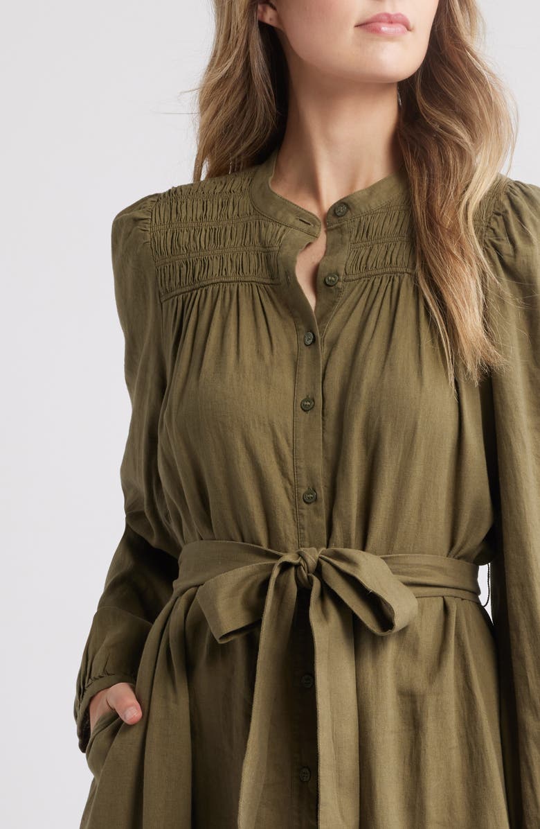 Caslon<sup>®</sup> Long Sleeve Belted Shirtdress, Alternate, color, Olive Burnt