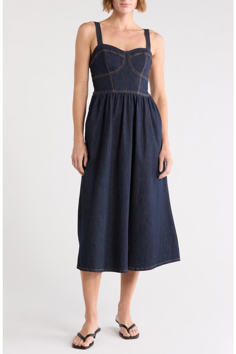 Devin Denim Midi Dress, Main, color, DARK INDIGO DENIM