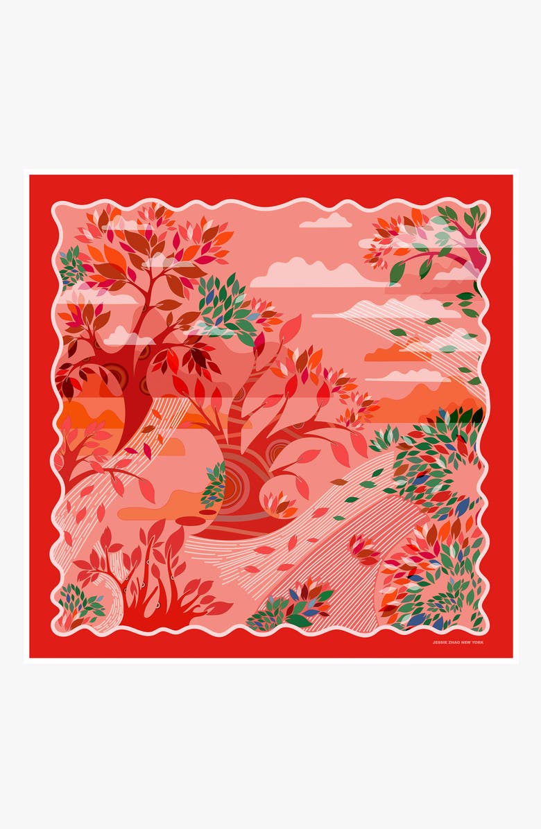 Jessie Zhao New York Double Sided Silk Scarf Crossing Red, Main, color, Red