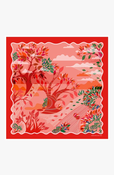 Double Sided Silk Scarf Crossing Red