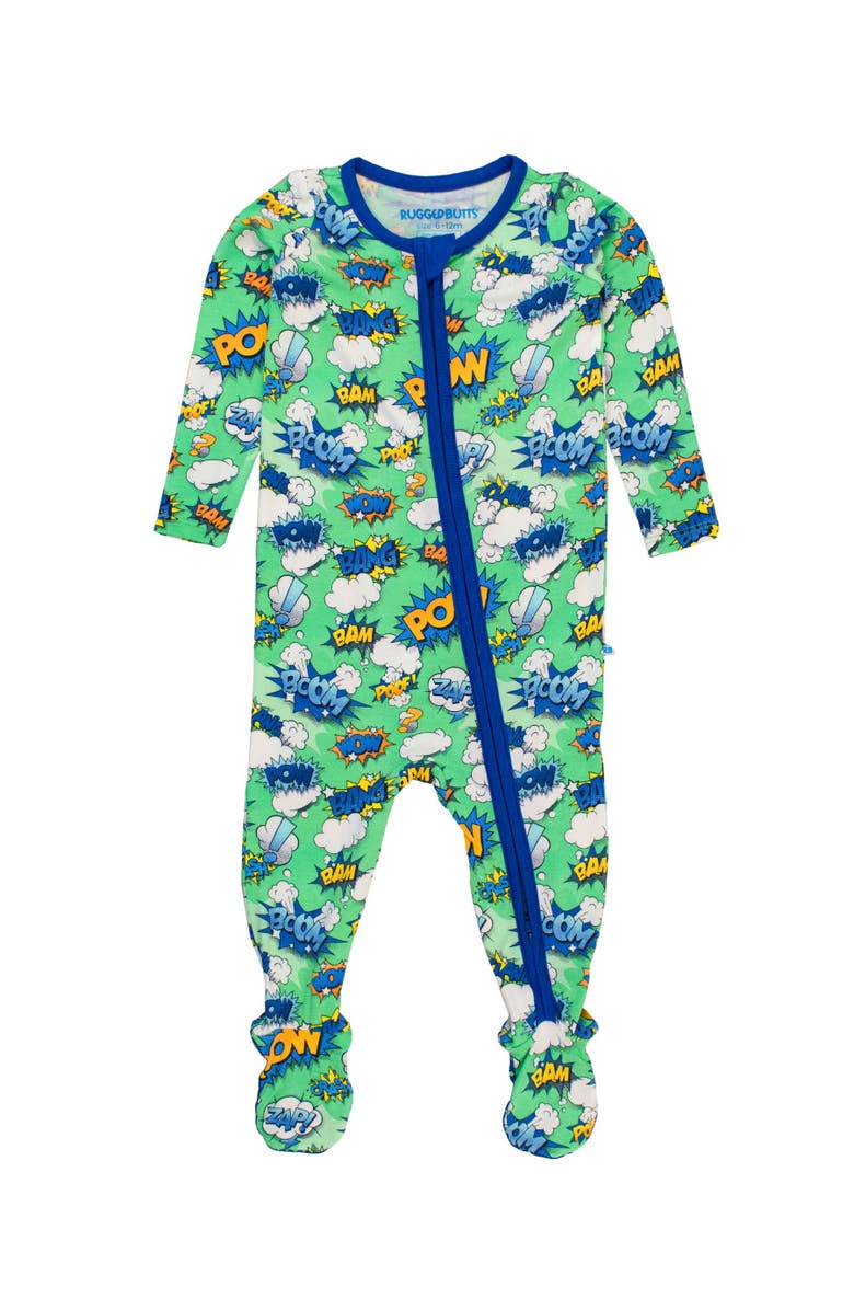 RuggedButts SoftSnooze Baby Boys One Piece Footie Pajamas, Main, color, Boom Pow