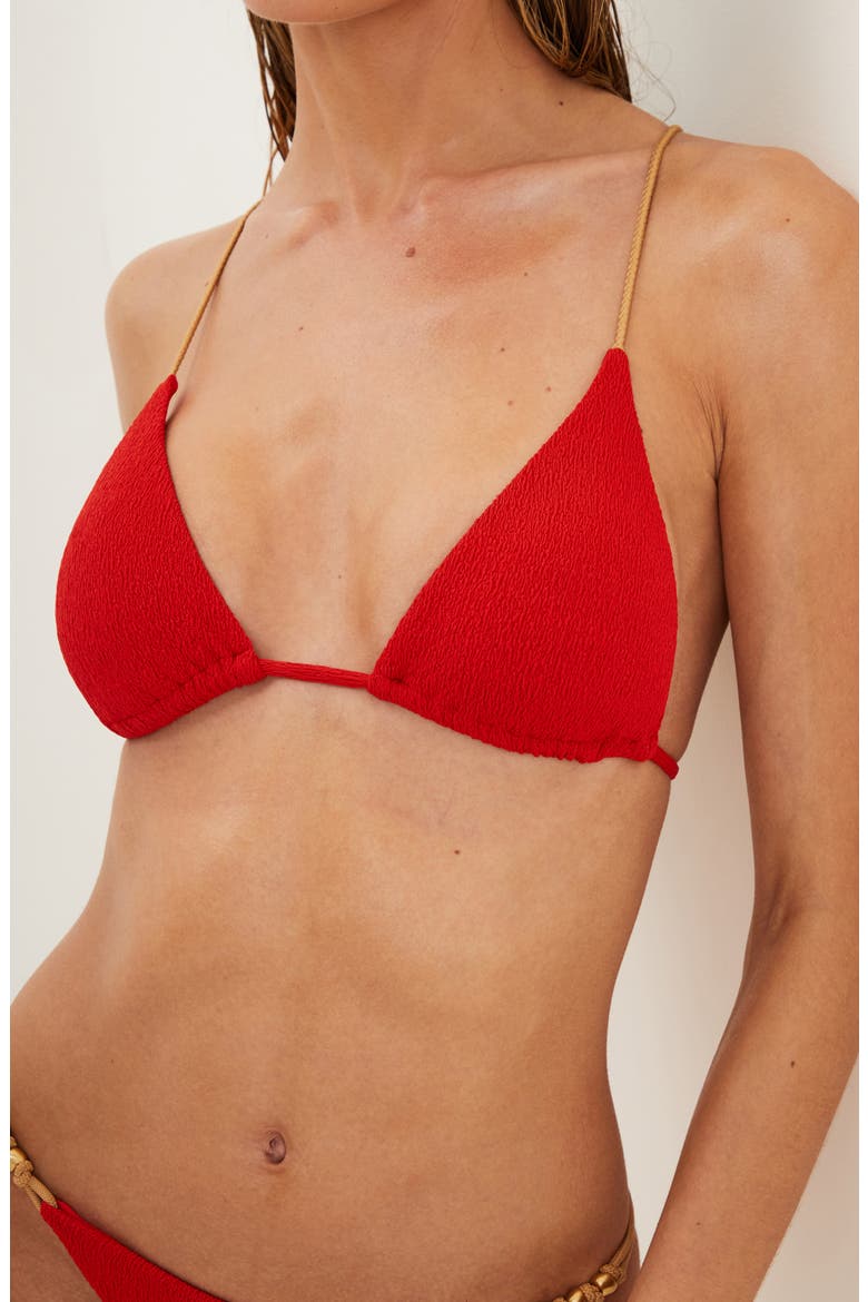 Firenze Paige T-Back Beaded Triangle Bikini Top, Main, color, RED