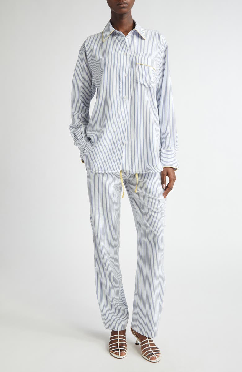 Victoria Beckham Pleat Detail Stripe Pajama Trousers, Alternate, color,