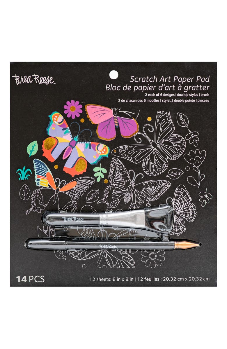 Brea Reese Scratch Art Paper Pad, Butterfly, Main, color, Multicolored