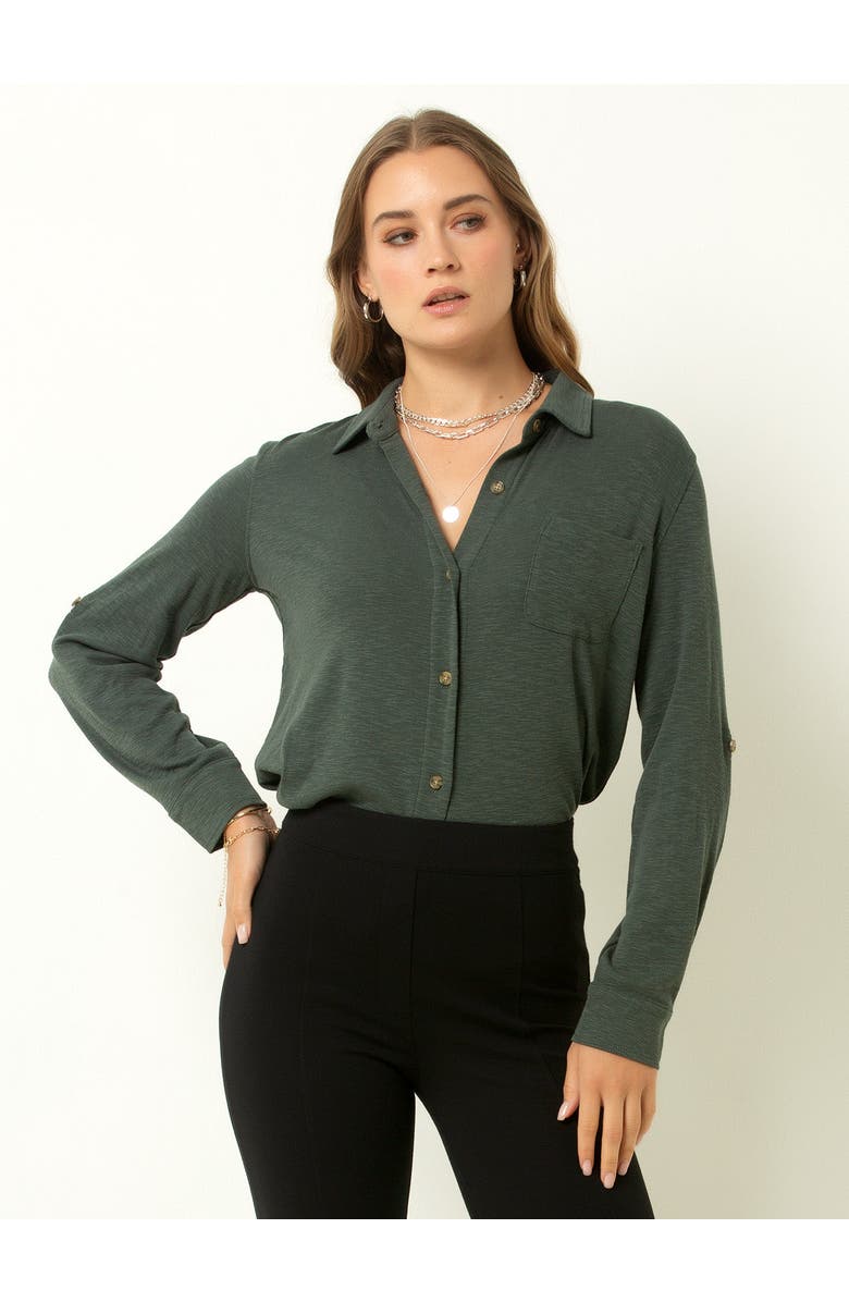 Single Stitch Knit Button-Up Shirt, Main, color, Hunter Green