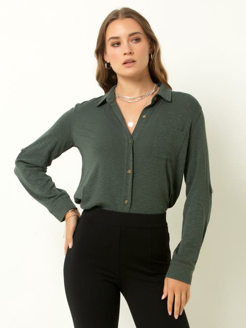 Single Stitch Knit Button-up Shirt In Green