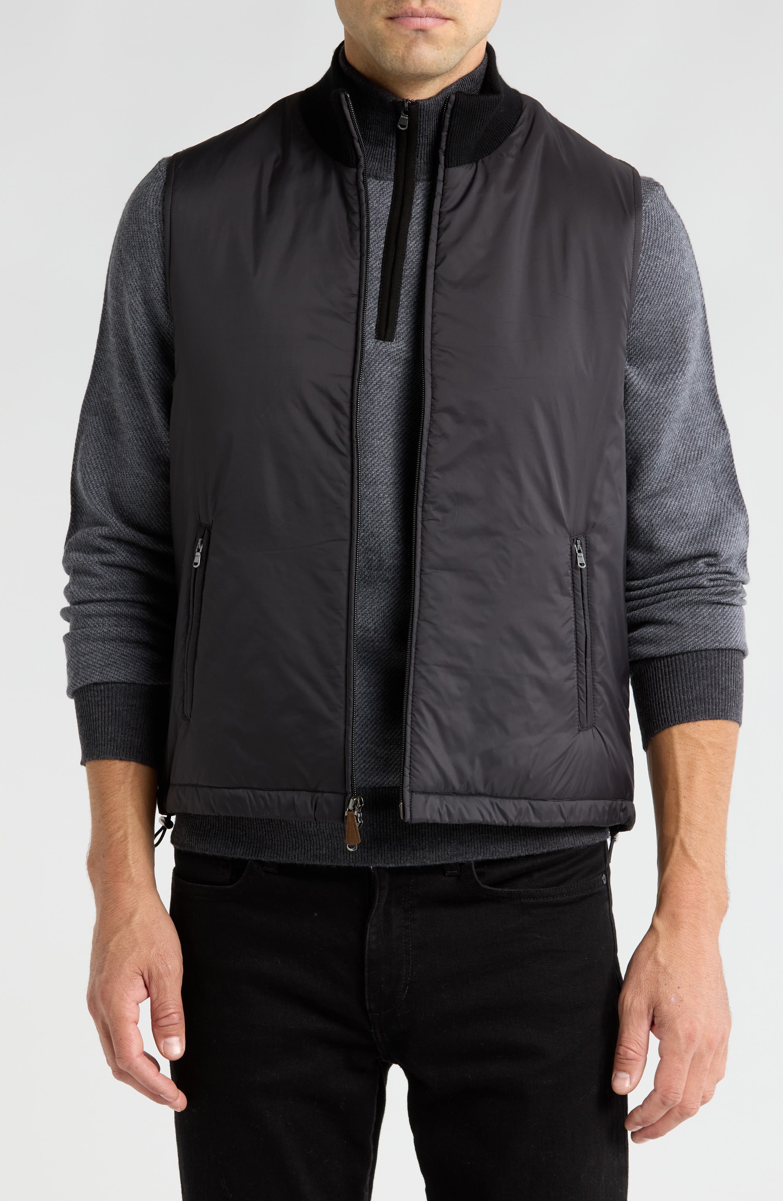 Bruno Magli Merino Wool Rib Collar Nylon Vest