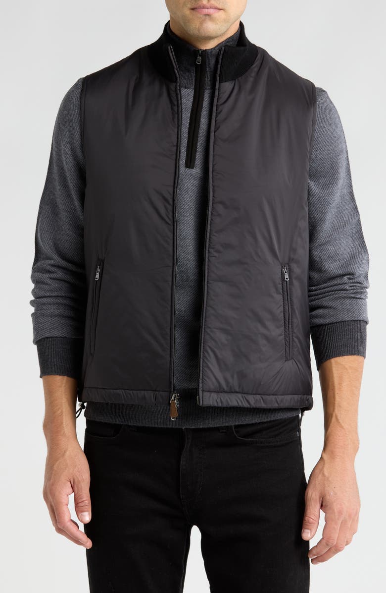 Bruno Magli Merino Wool Rib Collar Nylon Vest, Main, color, Black