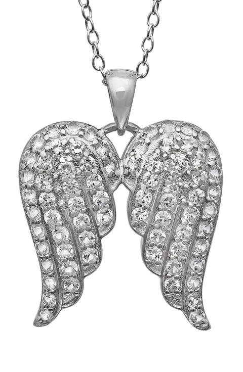 Sterling Silver Pavé Cubic Zirconia Angel Wings Pendant Necklace