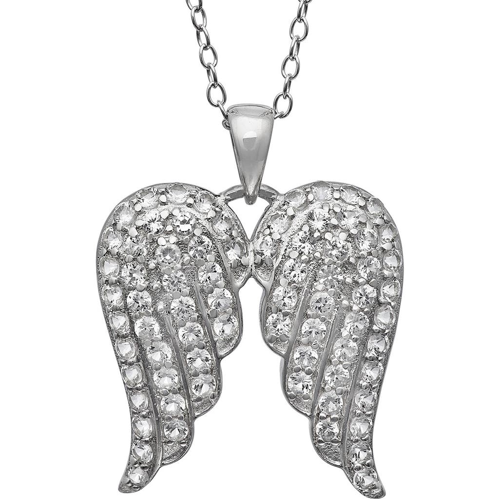 Fzn Sterling Silver Pavé Cubic Zirconia Angel Wings Pendant Necklace In White