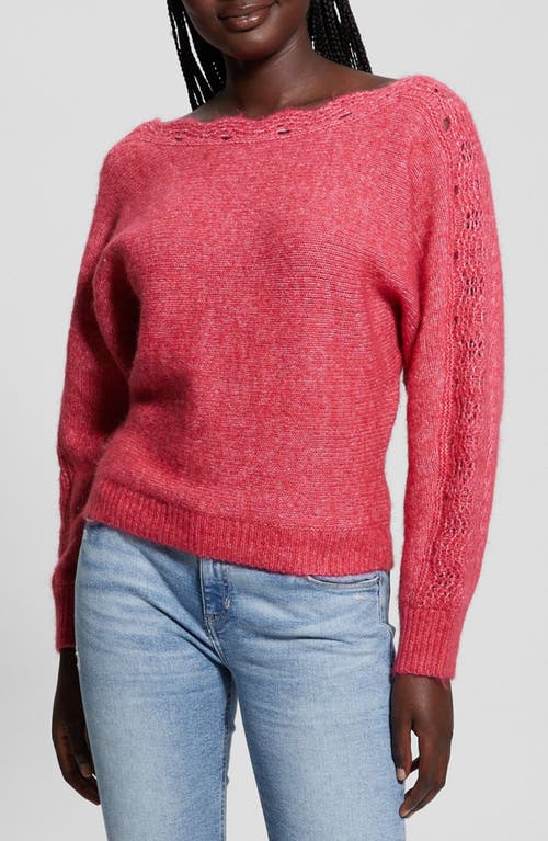 GUESS Malorie Pointelle Detail Dolman Sleeve Sweater in Spring Coral 