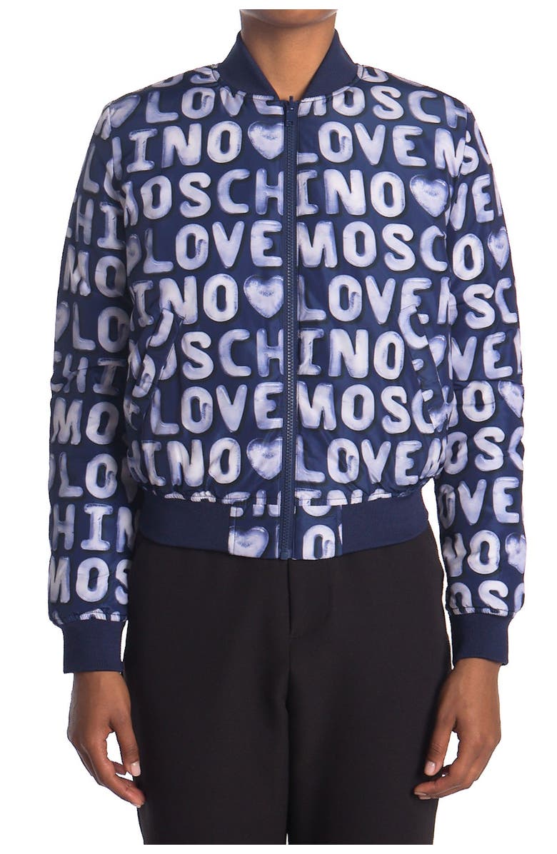Love Moschino Giubbino Bomber With All Over Logo, Alternate, color,