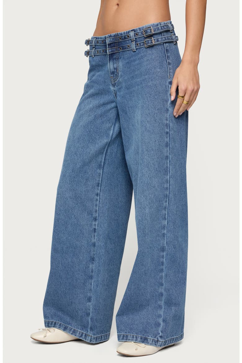 Livia Double Belted Low Rise Wide Leg Jeans, Alternate, color, BLUE-WASHED