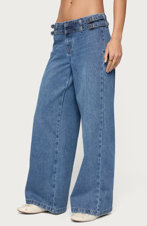 Edikted Livia Double Belted Low Rise Wide Leg Jeans In Blue