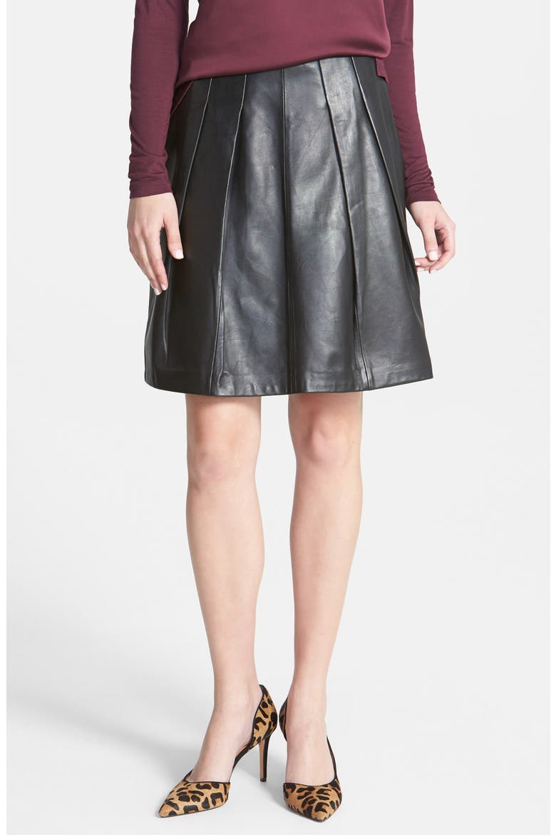 Pleat Leather Skirt, Main, color, BLACK