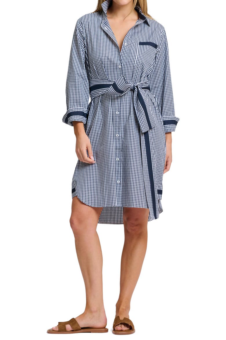 Winnie Gingham Cotton Shirtdress, Main, color, FRENCH NAVY