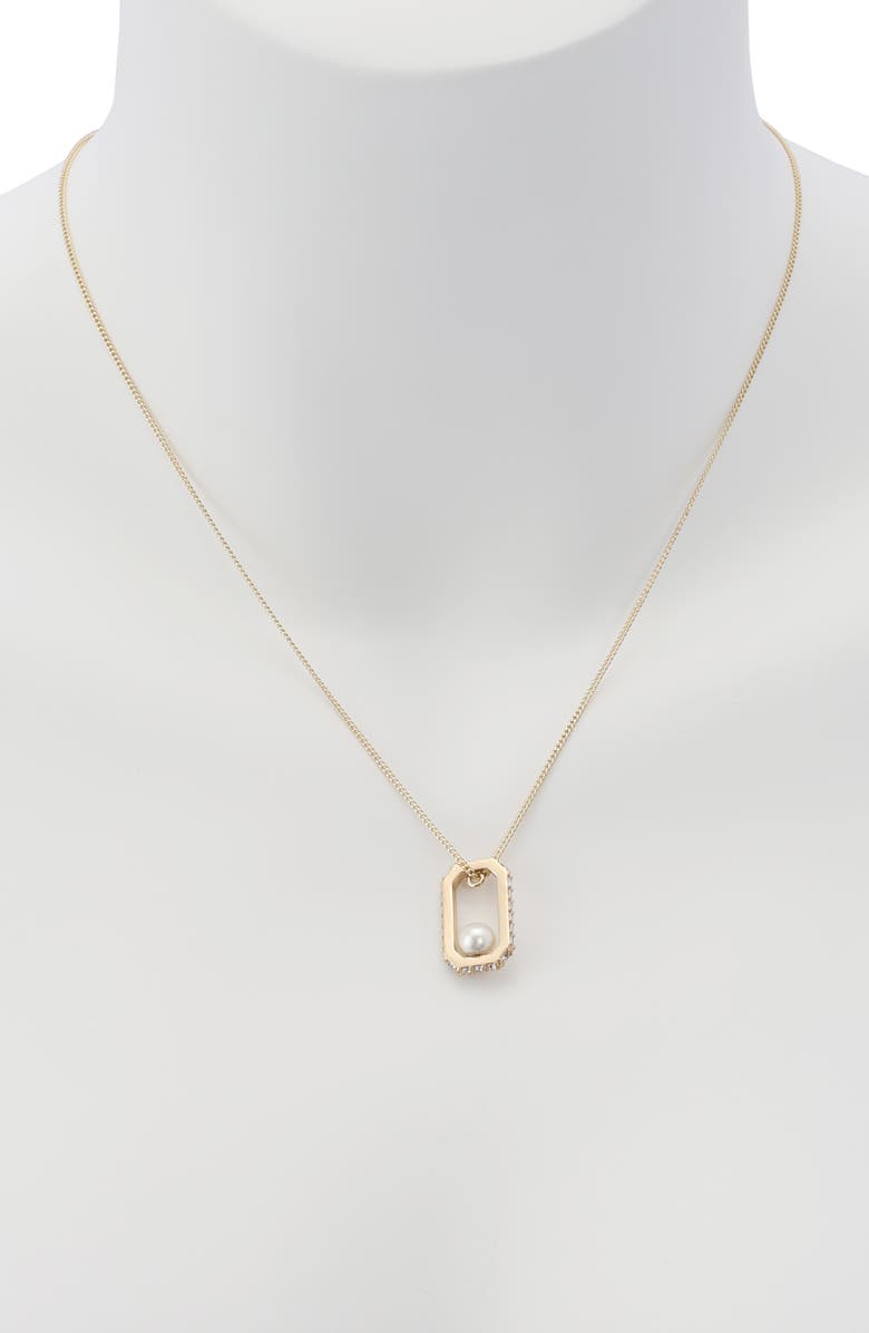 AllSaints Ellie Hex Faux Pearl Square Pendant Necklace, Alternate, color, Pearl/ Gold