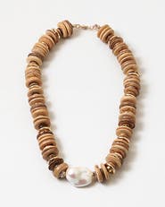 Erin McDermott Jewelry Raw Coconut Wood & Pearl Necklace