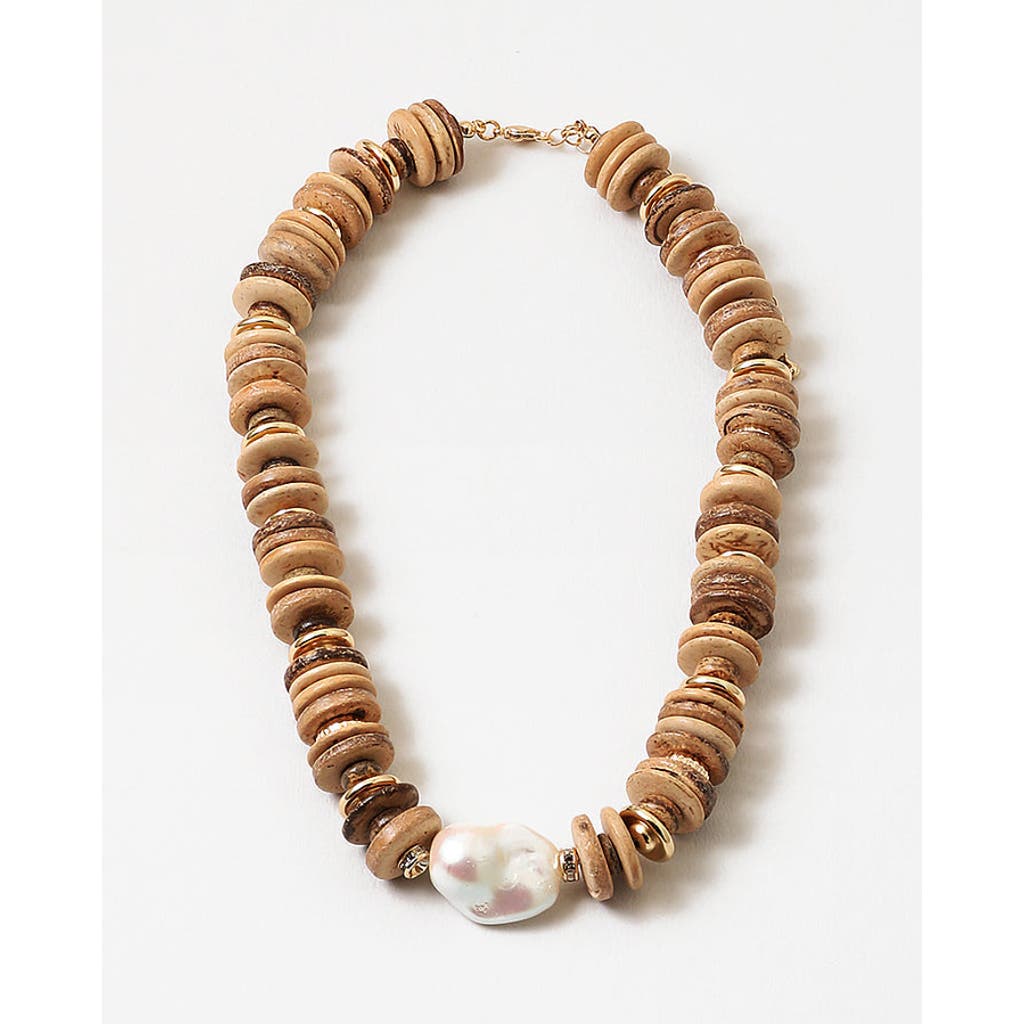 Erin Mcdermott Jewelry Raw Coconut Wood & Pearl Necklace In Brown