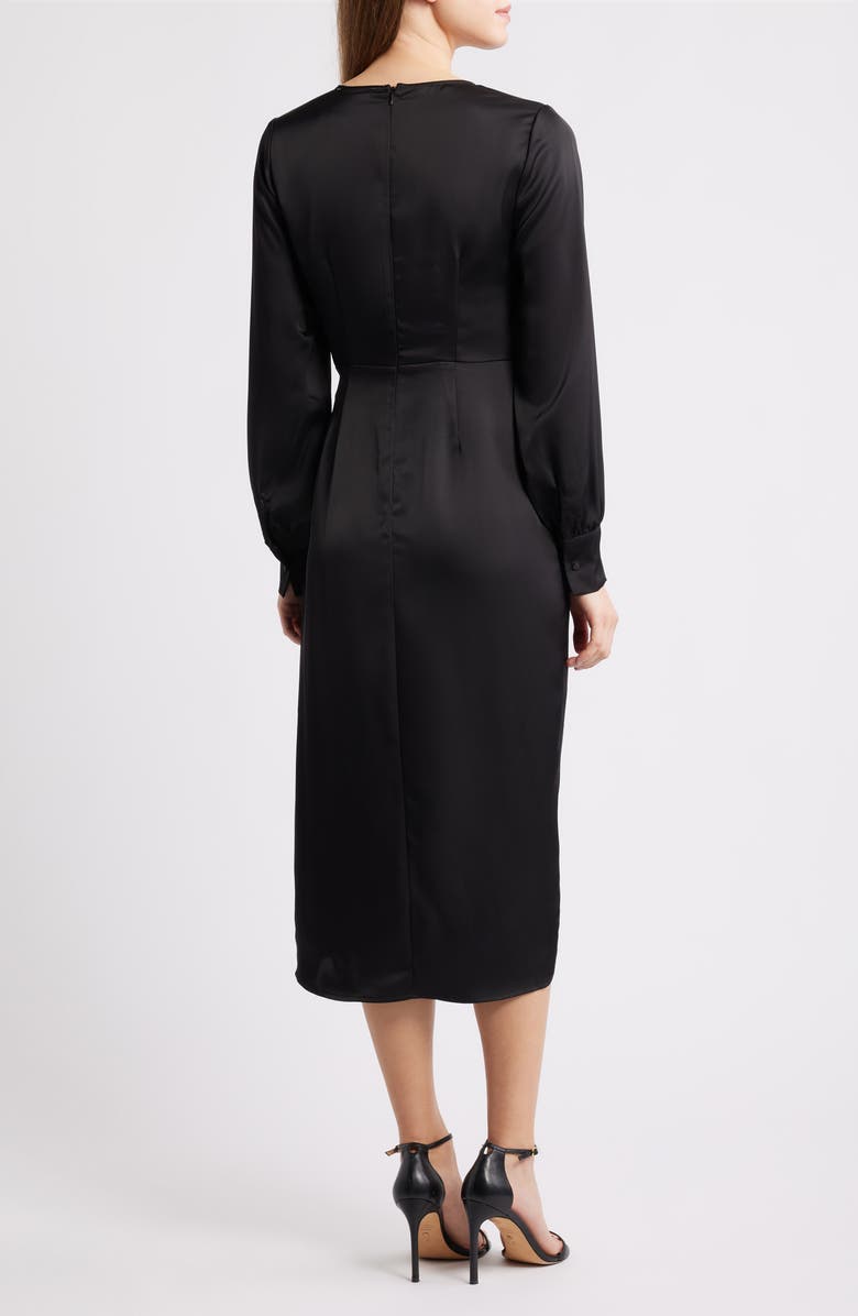 Sam Edelman Long Sleeve Faux Wrap Satin Dress, Alternate, color, Black