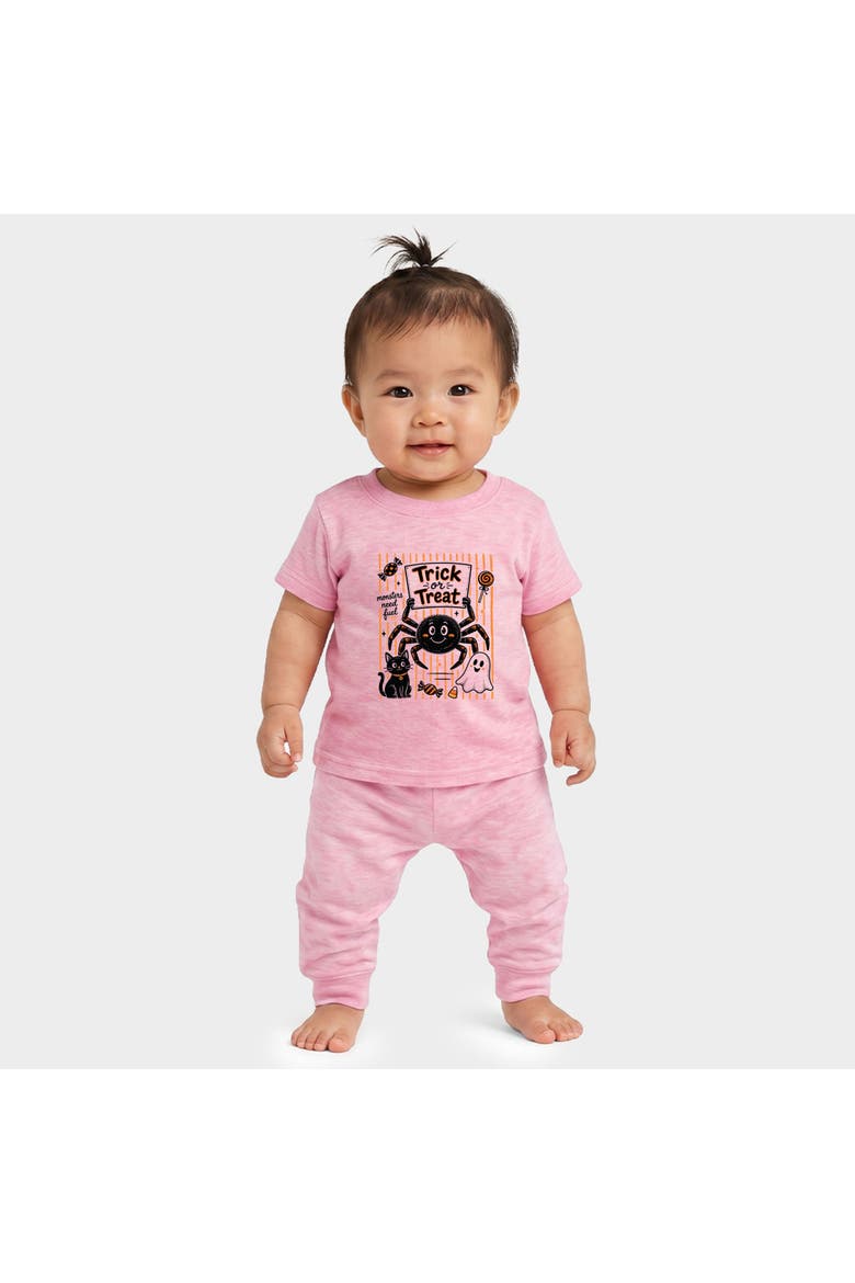 Trick or Treat Spider Stripes Infant Jogger Pant Crew Set, Alternate, color, Cotton Candy