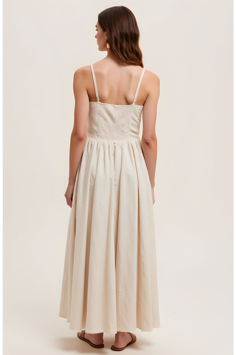 Button Front Midi Dress with Spaghetti Straps and Side Pockets, Alternate, color, Ivory