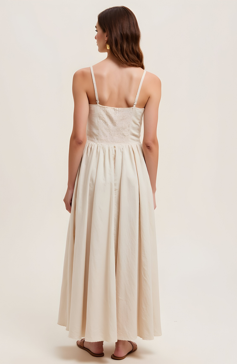 Modenaire Button Front Midi Dress with Spaghetti Straps and Side Pockets, Alternate, color, Ivory