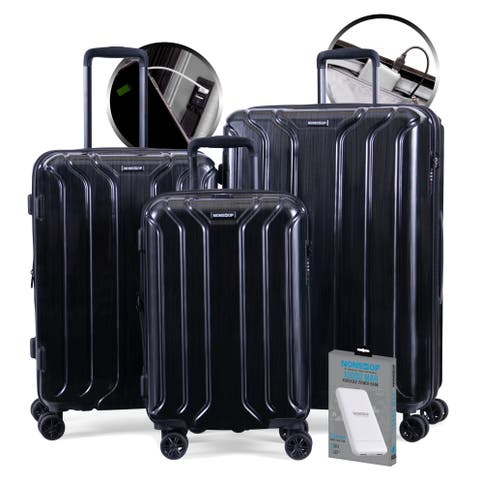 New York Elite 3 Piece (20"/24"/28") Luggage Set With Powerbank & 3 Packing Cubes