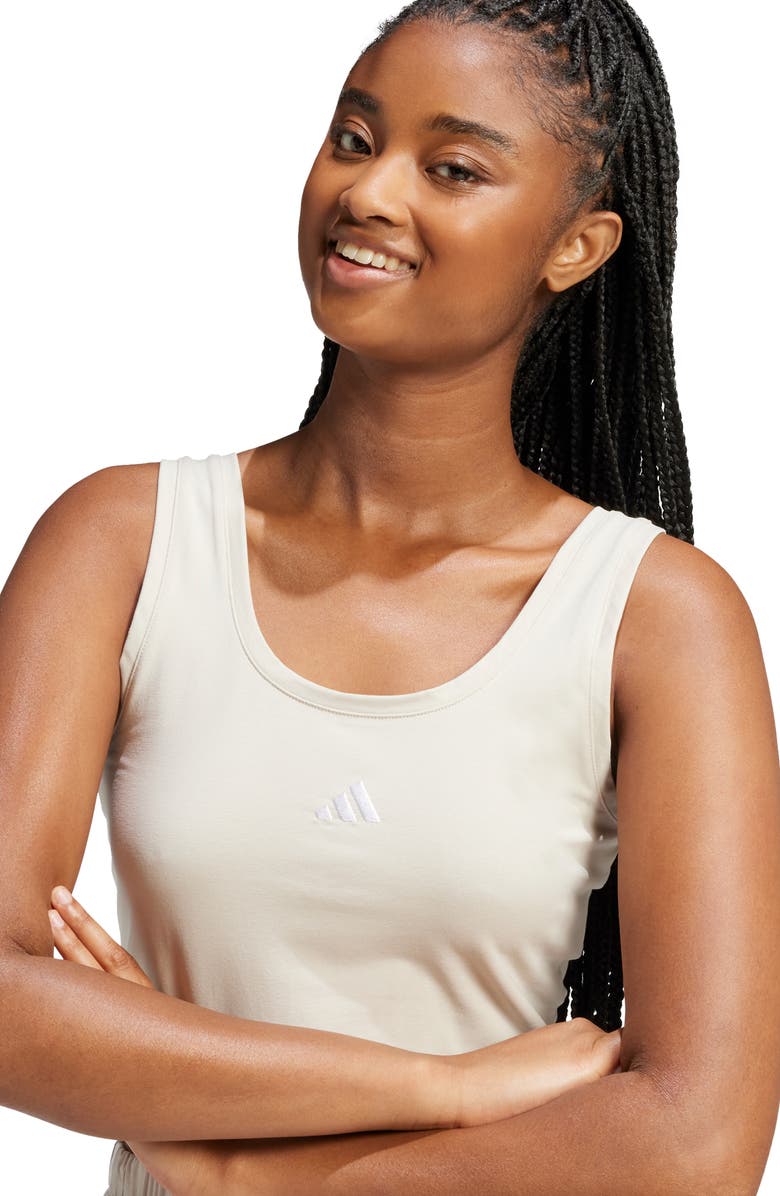 adidas Stretch Cotton Crop Tank, Alternate, color, Wonder Alumina/ White