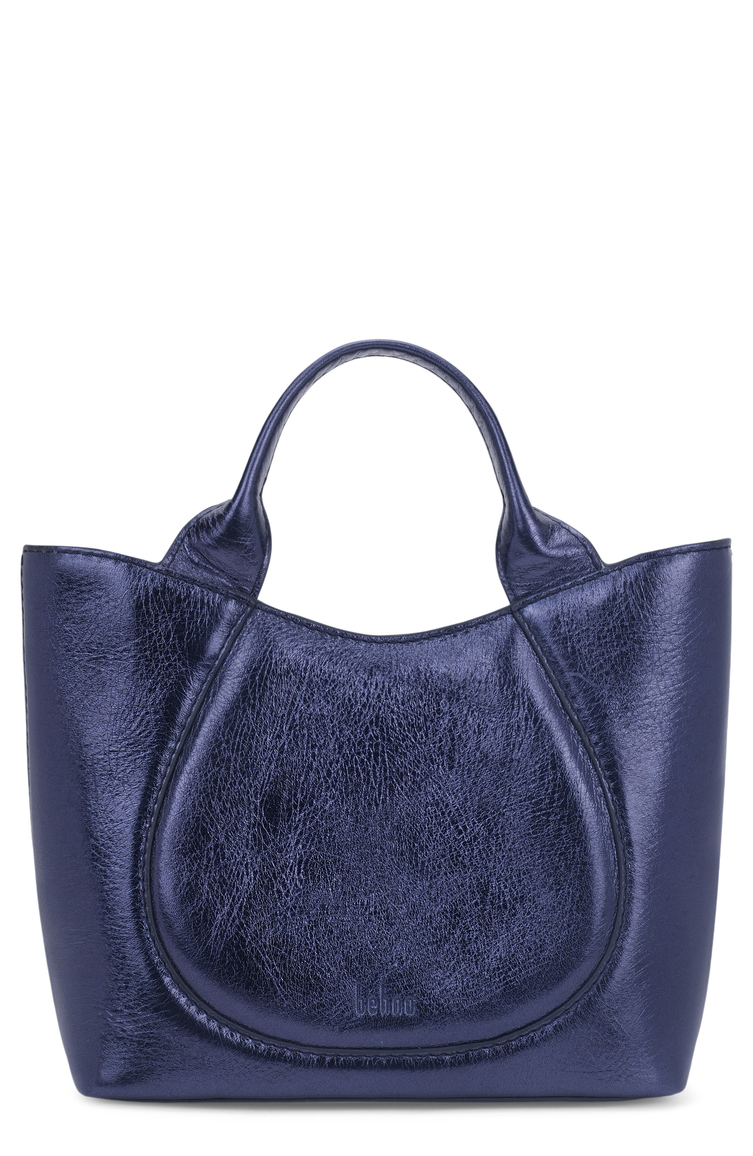 Katrina Mini Metallic Leather Tote, Main, color, SAPPHIRE