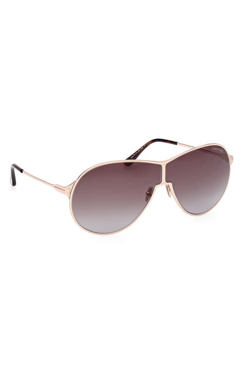 Tom Ford Gais 71mm Oversize Mirrored Pilot Sunglasses In Rose Gold Dark Havana/t Logo